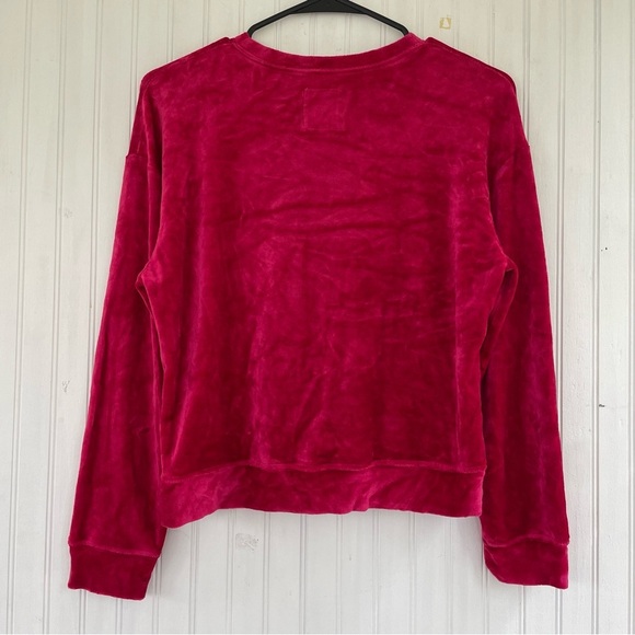 For Days Women's Cranberry Red Fuscia Velvet Velour Crewneck Sweatshirt Size XS - Picture 2 of 6